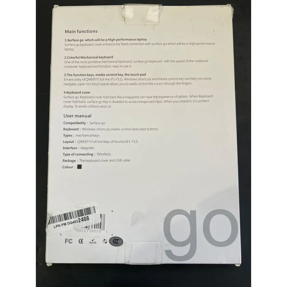 Wireless Backlit Keyboard For Surface Go/Go2/Go3/Go4 QWERTY Magnetic Grey With U